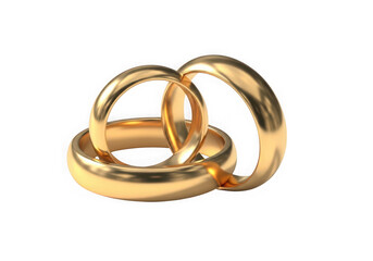 Two gold wedding rings on a white background