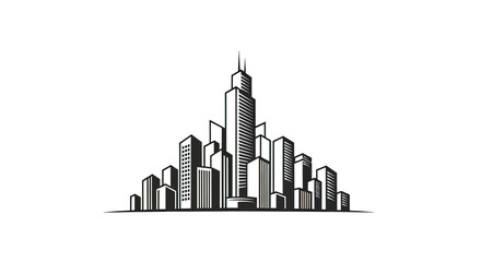 Obraz premium A stylized cityscape in black, white, and gray, with varying building heights