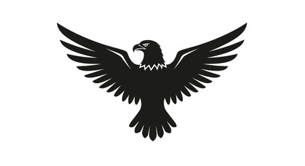 Obraz premium Silhouette of a soaring bird with outstretched wings in black against a stark white background