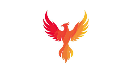 Naklejka premium A stylized phoenix icon with outstretched wings, showcasing a vibrant gradient of red to yellow
