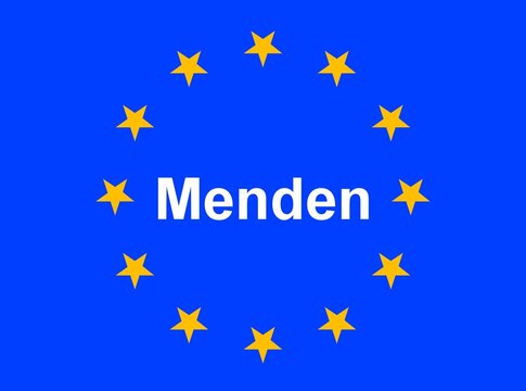 Illustration einer Europaflagge mit der Aufschrift "Menden"	