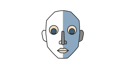 Fototapeta premium Stylized, geometric face with two-toned shading. Outlined in black. White background