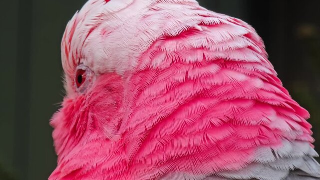 Close up of a  rose-breasted cockatoo, galah cockatoo, roseate cockatoo head sitting on a rope a looking around