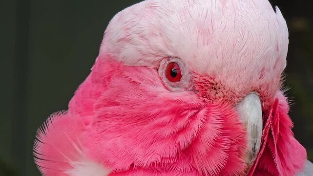 Close up of a  rose-breasted cockatoo, galah cockatoo, roseate cockatoo head sitting on a rope a looking around