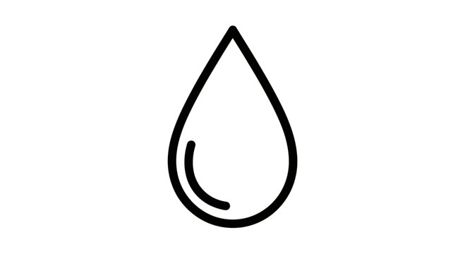A simple, black outline of a teardrop or water droplet against a white background