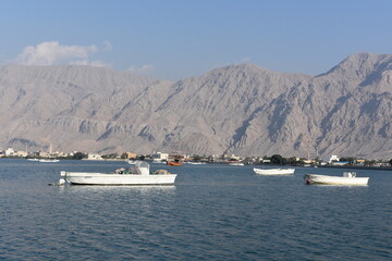 Persian Gulf, Strait of Hormuz, which connects with the Arabian Sea and the Indian Ocean, Coast of the United Arab Emirates, Middle East.
