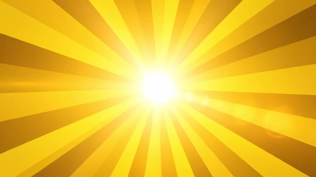 Video of yellow sunburst rays background with radiating bright light beams, vibrant energy concept, optimism, summer branding and bold promotional backdrop visual.
