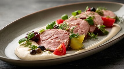 Vitello tonnato presented as a classic Italian antipasto, elegant, restrained, and timeless
