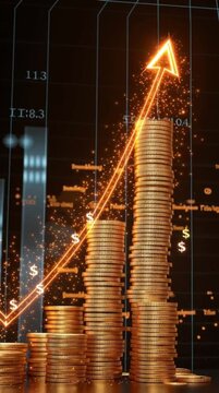 Coins stack with rising graph showing financial growth and success