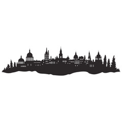 Fototapeta premium London skyline silhouette, black and white architectural graphic design, iconic city landmarks vector illustration isolated on a white background.