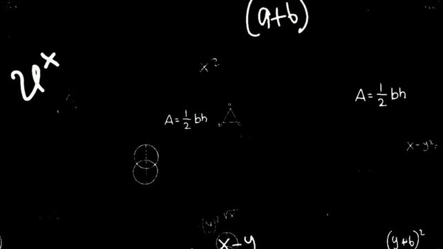 Abstract Mathematical Equations and Geometric Formulas on Black Background Animation