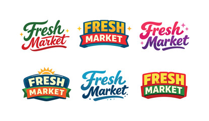 Clean modern holiday banner illustration displaying modern lettering logo set for Fresh Market, professional logo-style
