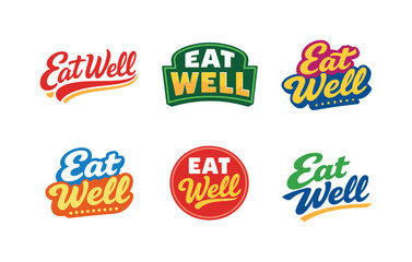 Obraz premium Eat Well Logos. Clean modern holiday banner illustration displaying modern lettering logo set for Eat Well, professional