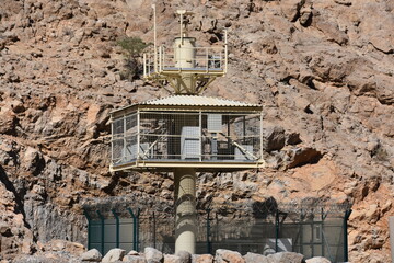 military, guard tower, Persian Gulf, Strait of Hormuz, Arabian Sea, United Arab Emirates coast, Middle East.