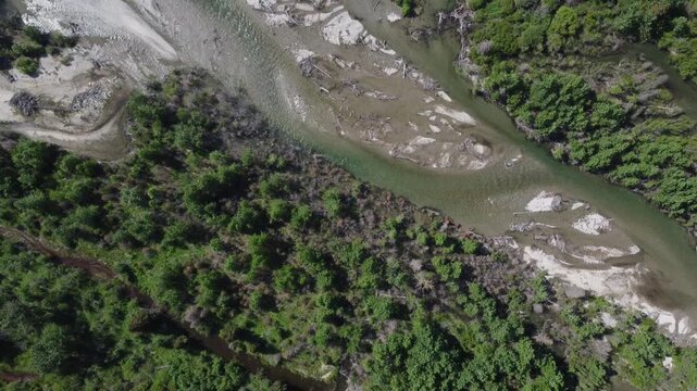 Braided river valley from above 