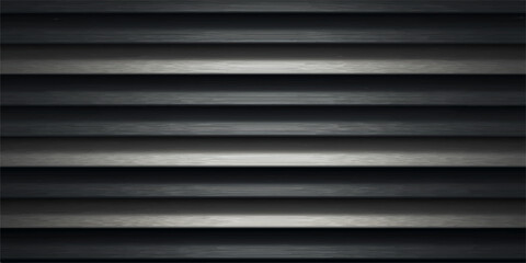 Obraz premium An industrial silver metallic backdrop featuring a textured corrugated steel pattern with horizontal black and white lines on a grey shutter wall surface