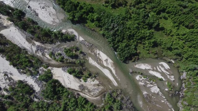 Fly fishing river from above Montana 