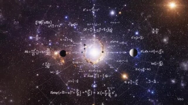 Abstract Space Background with Mathematical Formulas and Physics Equations in Nebula Galaxy