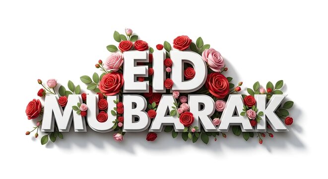 Eid mubarak wishes greeting with beautiful flowers and leaves decorations