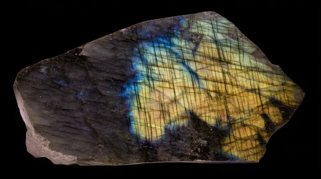 Spectrolite finish, intense dark labradorite with vivid full-spectrum color flash, dramatic texture