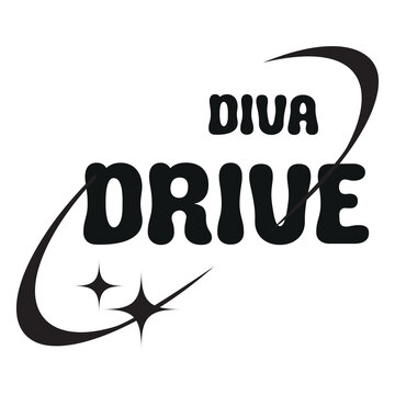Text with emblem, Y2K-style text diva drive for modern teen design in vector format. Vector illustration