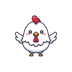 Cute White Chicken Character Flapping Wings, Adorable Little Hen Mascot with Red Comb, Lovely Farm Bird Vector Illustration Isolated on White Background