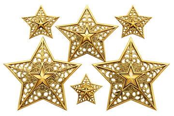 Obraz premium golden stars with intricate designs isolated on white background png, ai generated