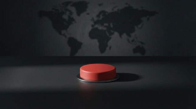 Red emergency button with world map shadow &ndash; global responsibility concept