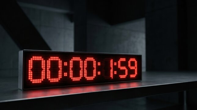 Digital countdown timer with red LED display &ndash; urgency and deadline concept
