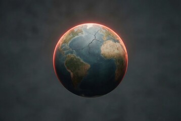 Fototapeta premium Planet Earth with visible crack and red rim light – global instability concept