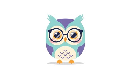 Fototapeta premium Cartoon Owl Wearing Glasses Illustration.