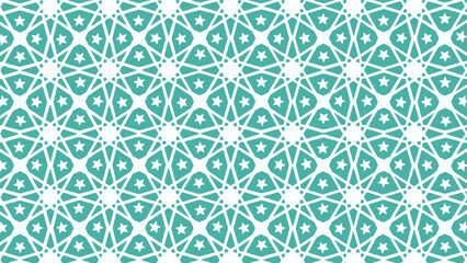 Fototapeta premium seamless geometric star pattern with white lines and stars on a teal background perfect for decorative islamic art or textile design.