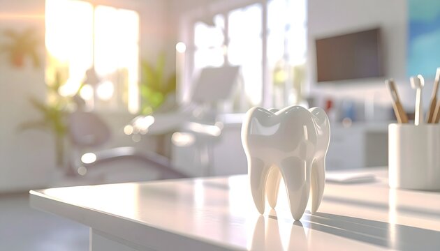 カウンセリングデスクに置かれた高品質な歯の3D模型、歯科説明用