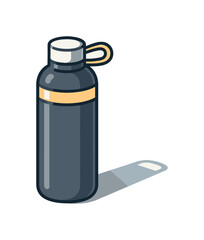 Modern dark grey water bottle with yellow accent and loop handle, isolated on white