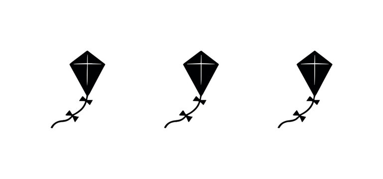 Wide horizon scene illustrated by a single kite with diamond shape and trailing tail reduced to a clean icon, identical