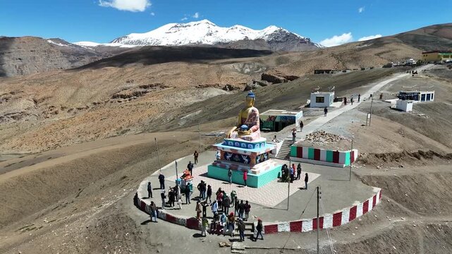 Aerial View of Langza Village and Spiti Valley Mountain