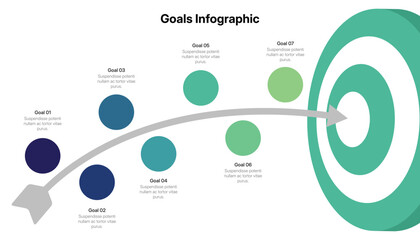 Seven Step Goals Infographic With Arrow Hitting A Target © Komang