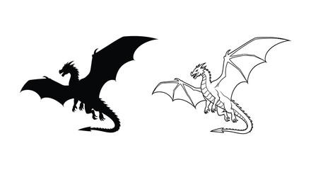 Two dragons in flight one solid black one with line art © MdShifulIslam