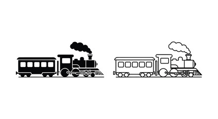 Two contrasting depictions of a vintage steam locomotive in black © MdShifulIslam