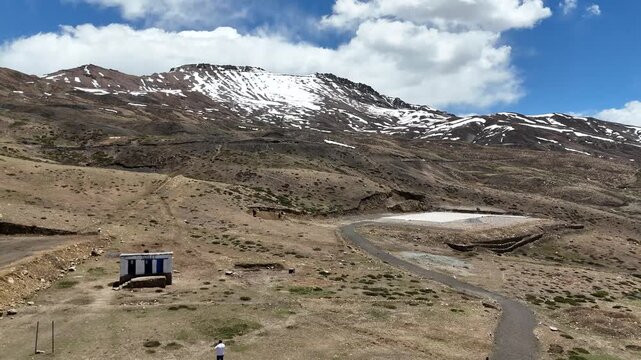Aerial View of Komic Village Surrounded by Himalayan Desert 