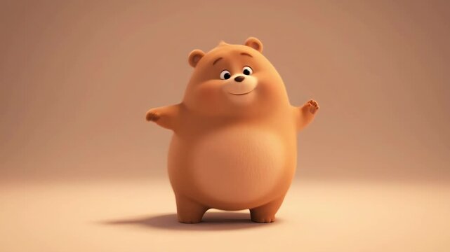 Cute cartoon brown bear animation on solid background playful character design for childrens content and family entertainment stock video