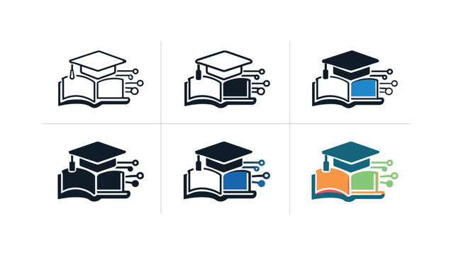 Smart education symbol featuring academic imagery combined with digital learning indicators to express modern teaching methods,