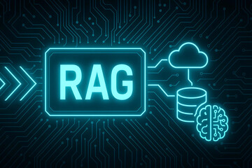 Fototapeta premium Comprehensive RAG (Retrieval-Augmented Generation) Architecture for Intelligent Information Retrieval, Context-Aware Large Language Model Responses, Vector Database Integration
