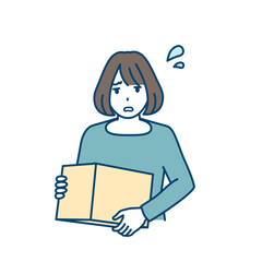 ダンボール箱を持つ女性が困っているイラスト