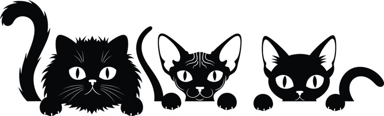 Obraz premium Cute Cartoon Black Cats Silhouette Trio Illustration Design