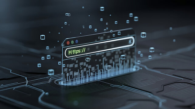 HTTPS Secure Web Search Interface Visualization Featuring Encrypted Protocol Indicator and Modern Browser Search Bar