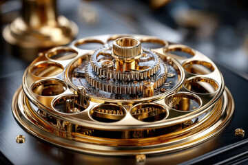 Intricate golden gears of a mechanical watch exhibit craftsmanship and precision
