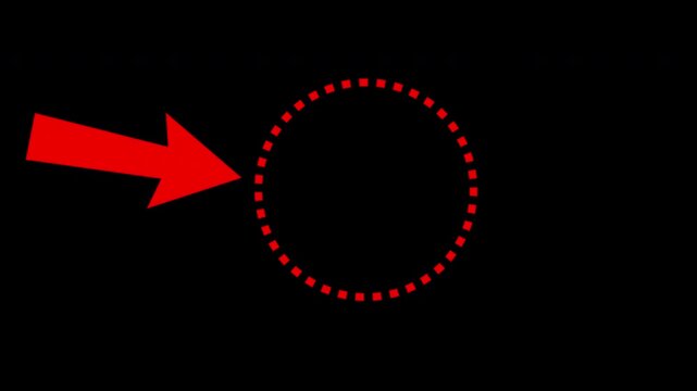 Red arrow pointing at a red dotted circle with alpha channel. red arrow mark pointing  animation of an indicator arrow pointing to a dashed round frame,  