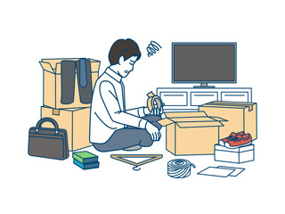 引越し作業が終わらない男性のイラスト
