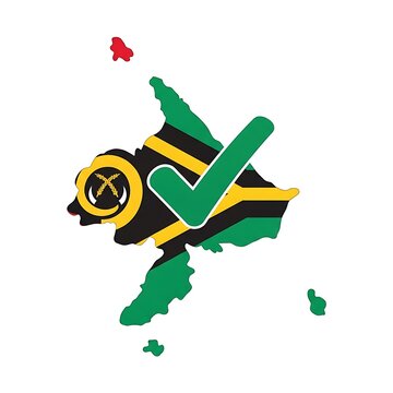 Vanuatu map outline with flag and green check mark symbol approval yes